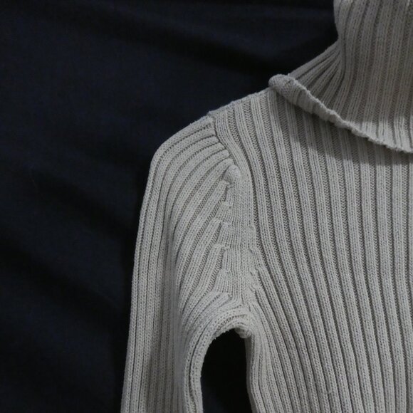 Y2K | OLD NAVY | small | Ribbed Beige Turtleneck Cotton Sweater - Picture 3 of 14